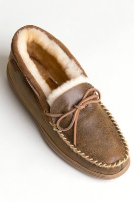 Leather Moccasin Slippers Mens