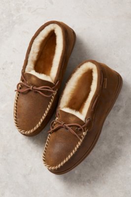 mens leather shearling lined slippers