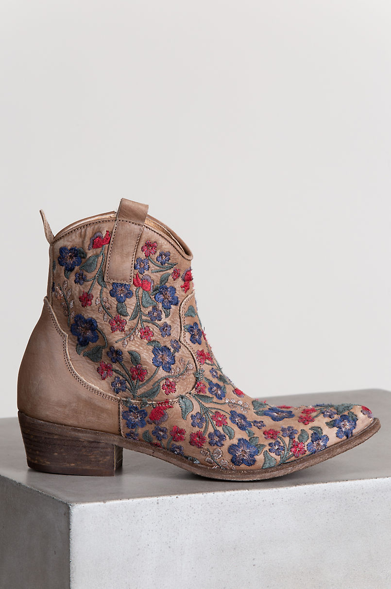 Ariel Embroidered Leather Ankle Cowboy Boots