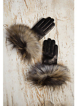 Women's Lambskin Leather Gloves with Fox Fur Trim 