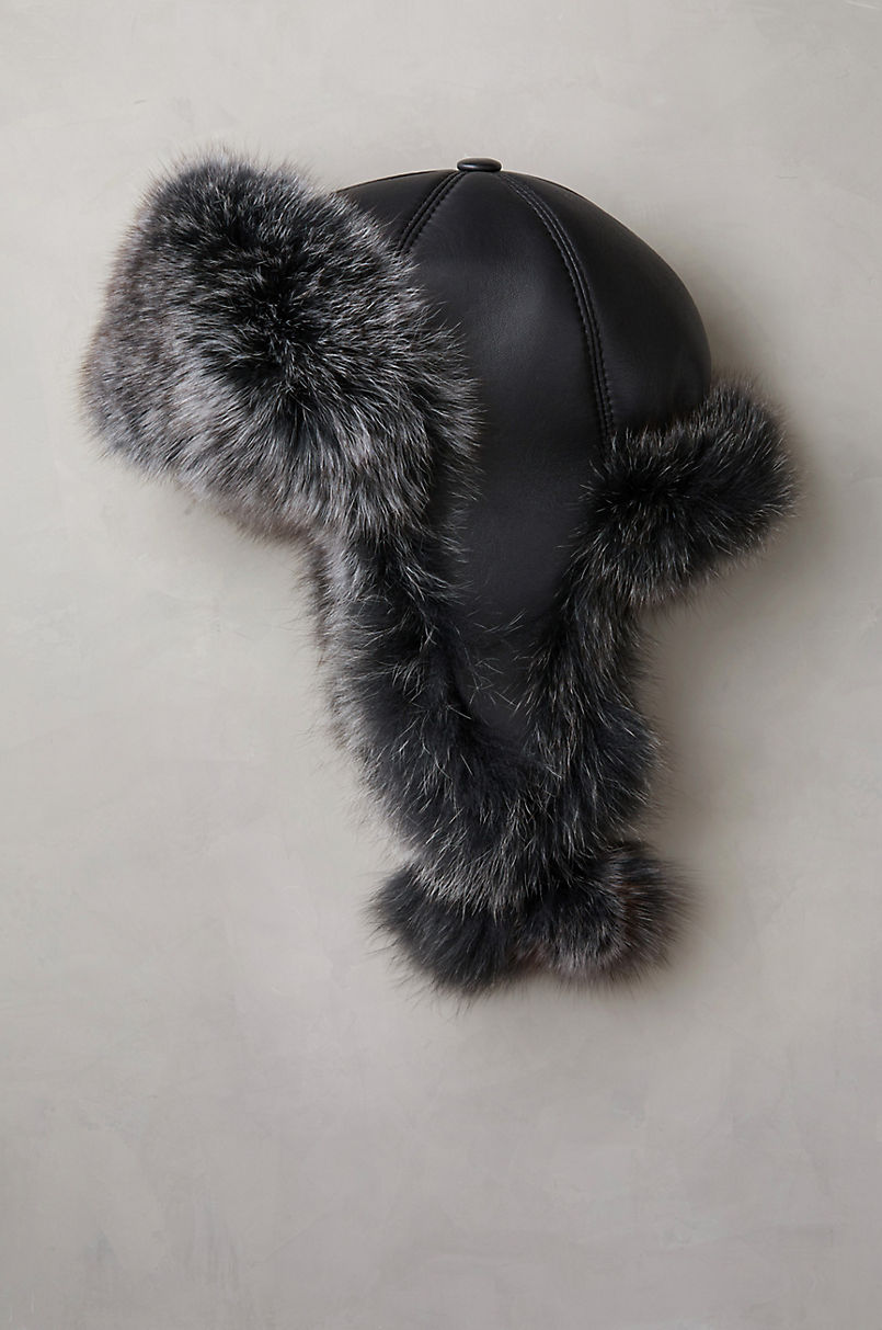 Lambskin Leather Aviator Hat with Fox Fur Trim