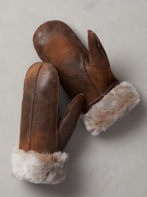 Overland Special Edition B-3 sheepskin mittens in burnt cognac