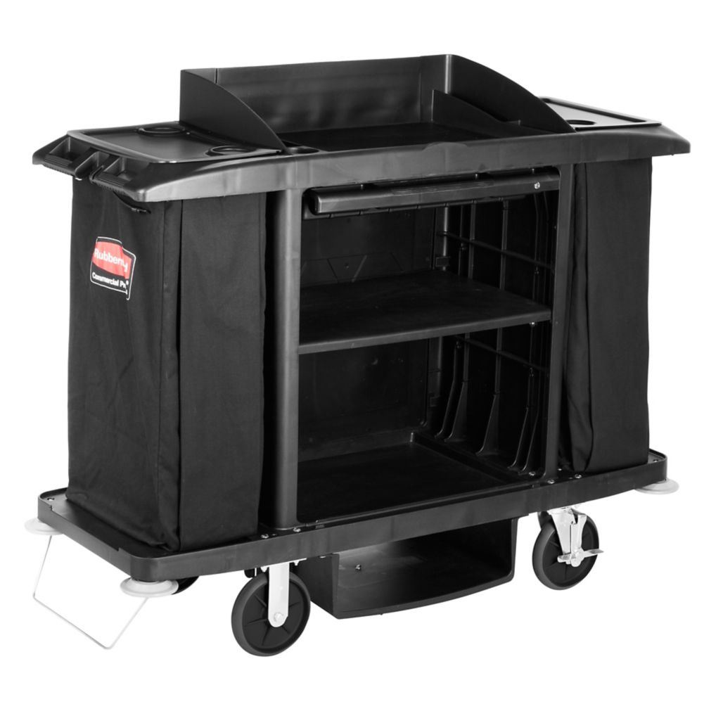 Rubbermaid FG619000BLA Black Compact Housekeeping Cart Wasserstrom