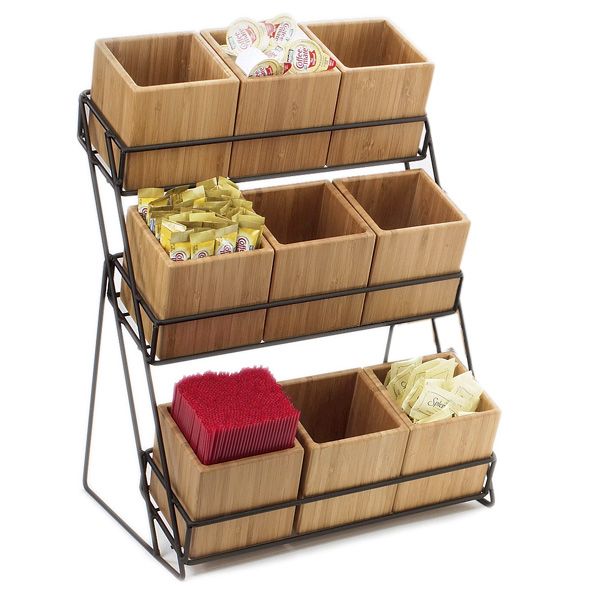 CalMil 181713 Iron 3Tier Bamboo Bin Display with 9 Bins Wasserstrom