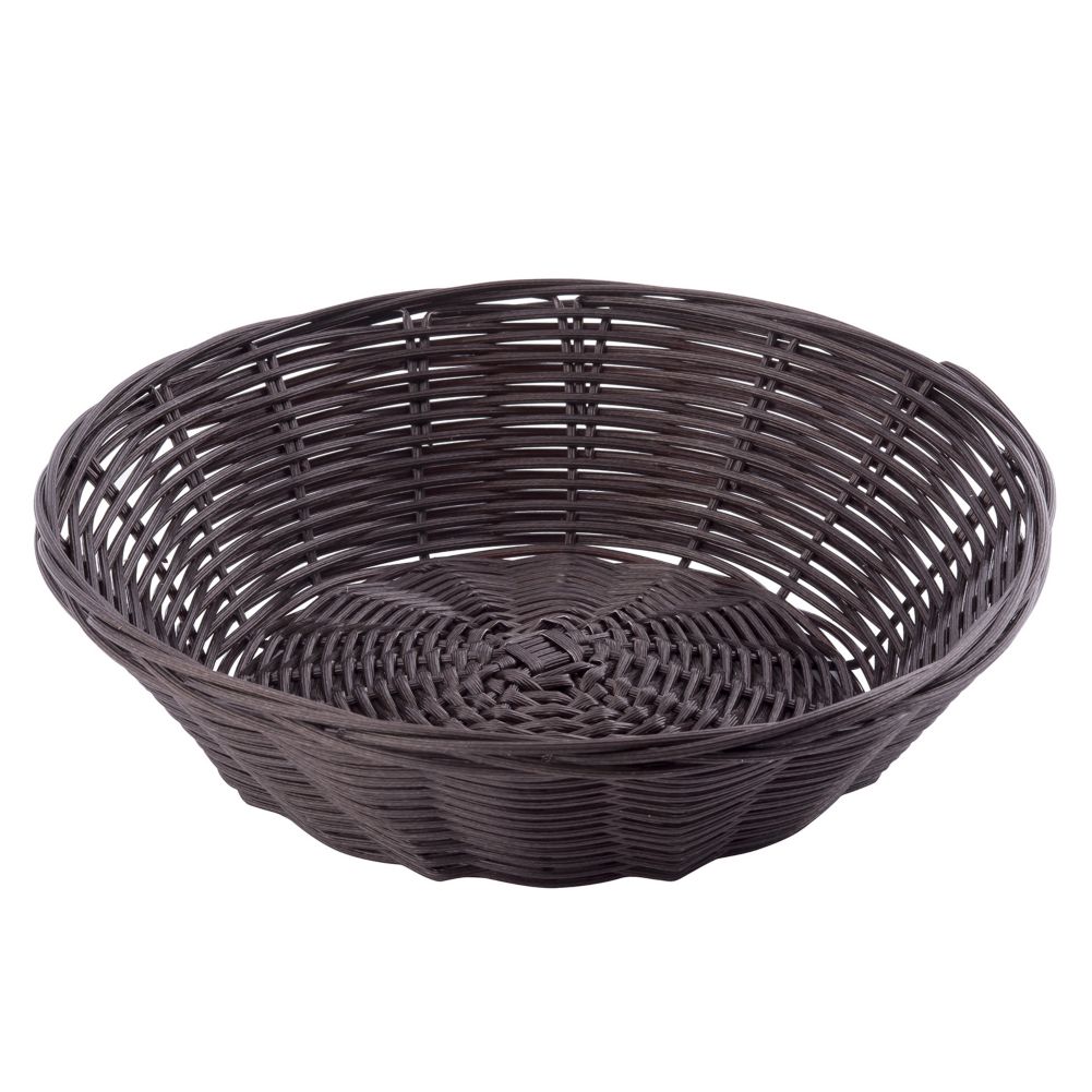 TableCraft 1475 Brown 81/2" Round Woven Plastic Basket Dozen Wasserstrom