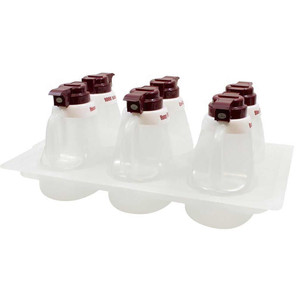 TableCraft 483 Salad Dressing Dispenser Set with Maroon Lids Wasserstrom