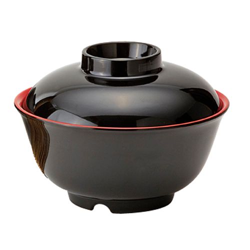 G.E.T. B-123-F Fuji Red / Black 12 Ounce Bowl with Lid"