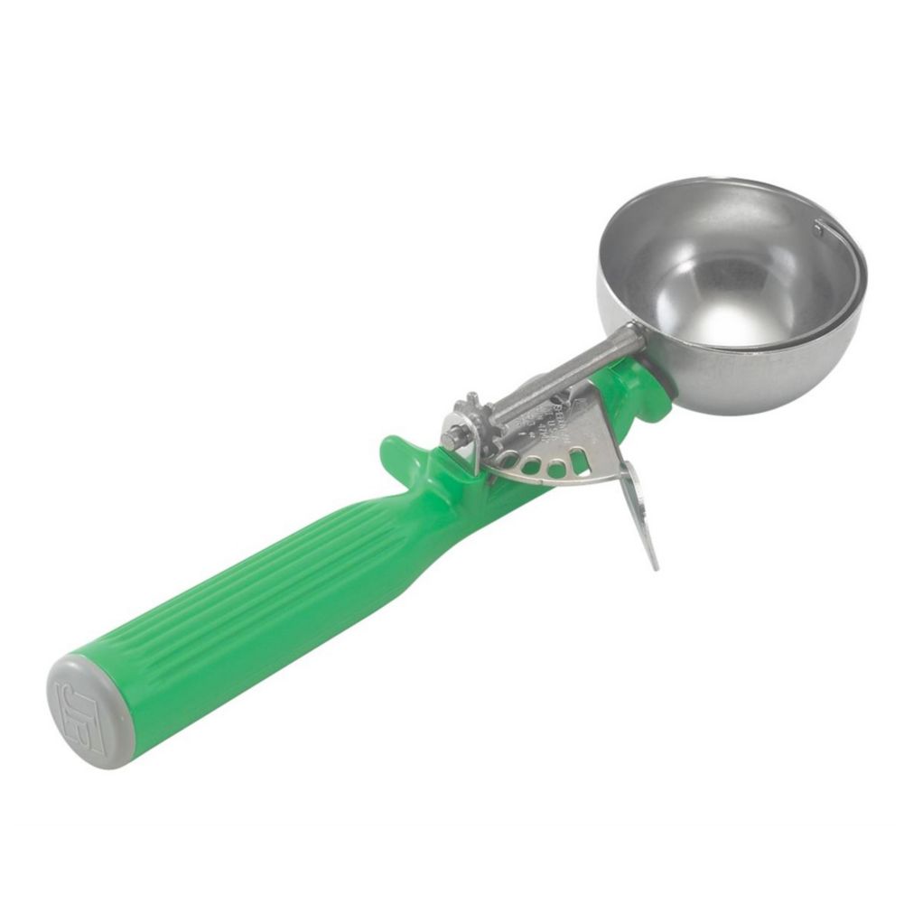 Vollrath 47142 S/S 2.66 Oz. / #12 Thumb Action Disher w/ Green Handle