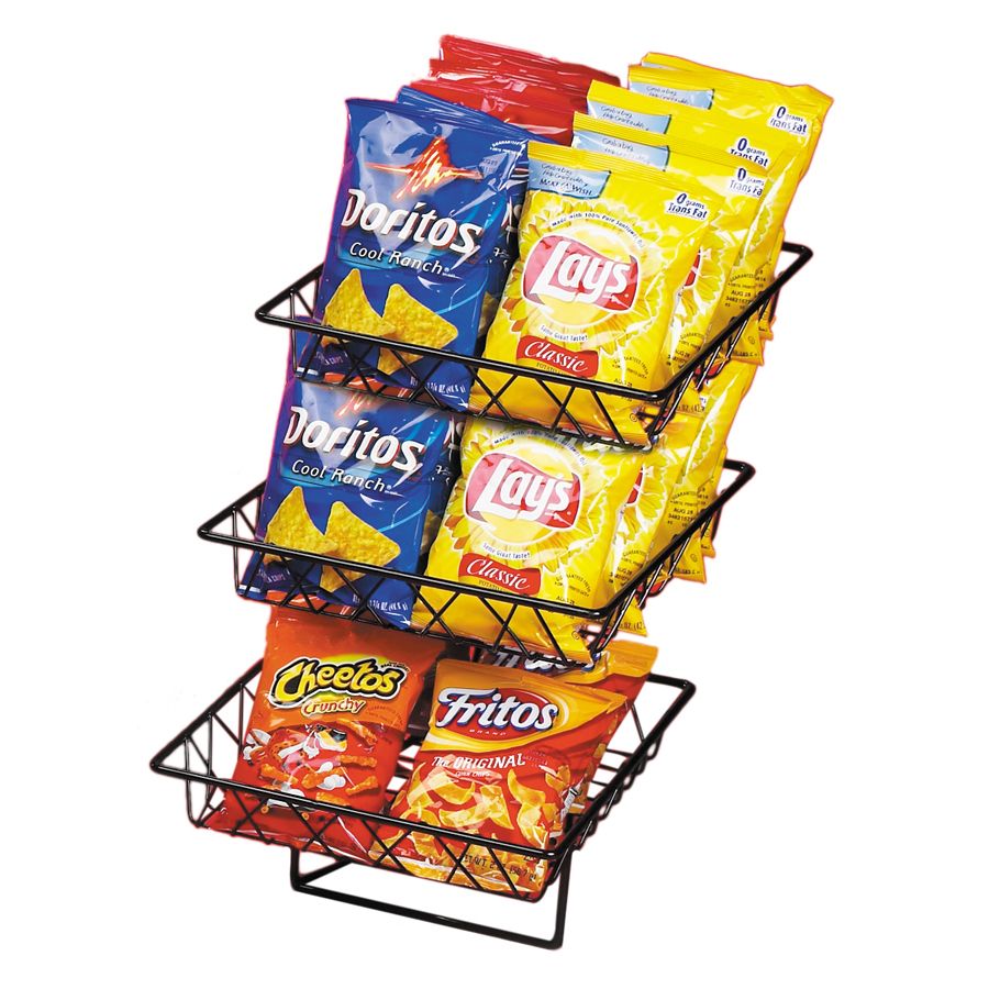 Cal-Mil 1293-3 Black Wire 3 Tier Rack w/ (3) Square Wire Baskets