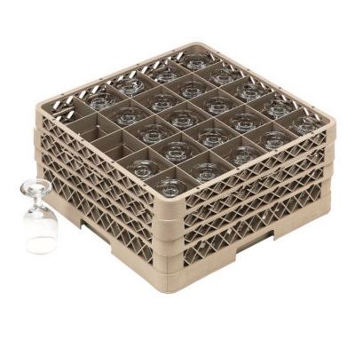 Traex® TR6BBB Beige 25 Compartment Glass Rack with 3 Extenders