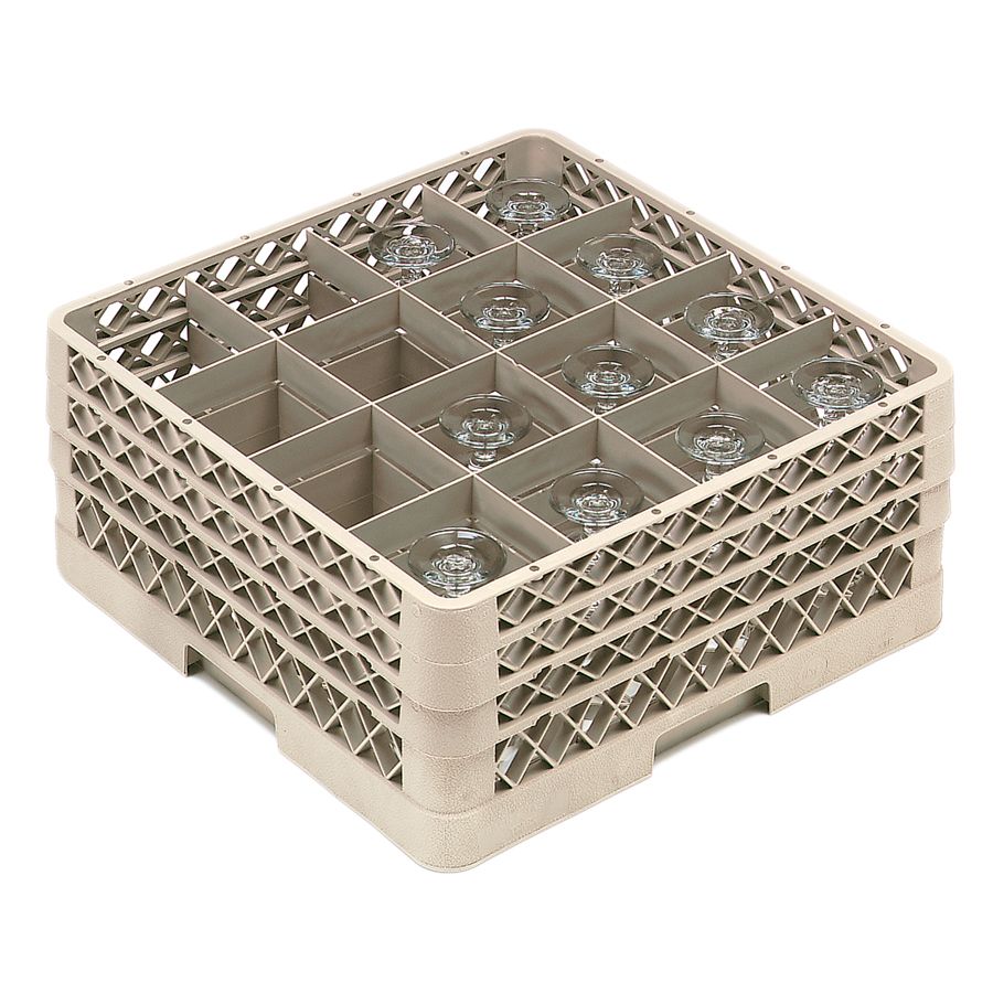 Traex® TR8DDD Beige 16 Compartment Glass Rack with 3 Extenders