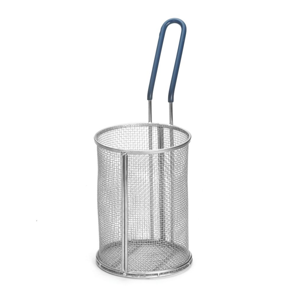 TableCraft 985 S/S Small Round Pasta Basket with Blue PVC Handle