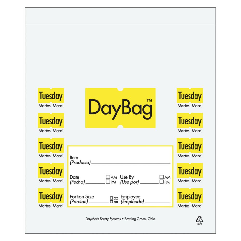 DayMark 113014 5-1/2" Day of the Week Tuesday Portion Bag - 2000 / BX