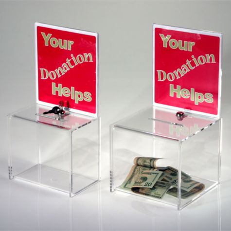 Clear Solutions 8758 Acrylic Large Donation Box with Lock and Sign ...