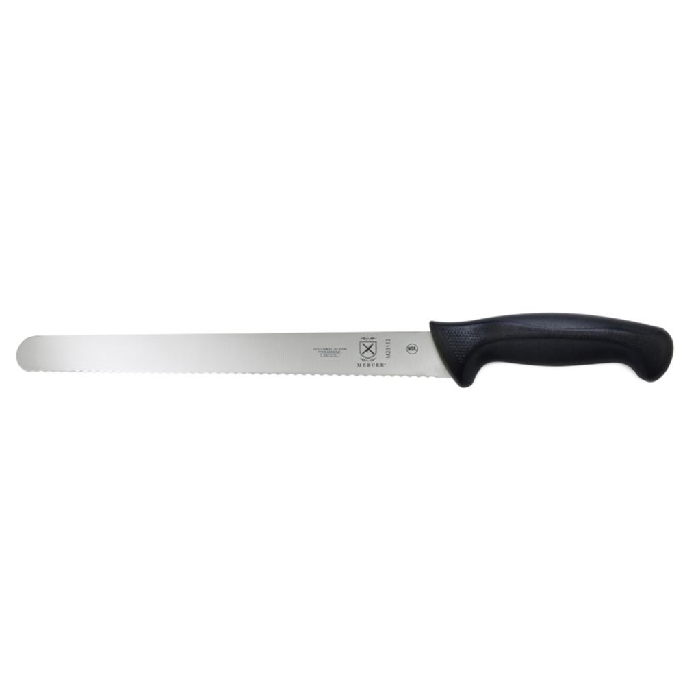 Black Mercer Culinary Millennia 12-Inch Stainless Steel Wavy Edge Slicer Knife 