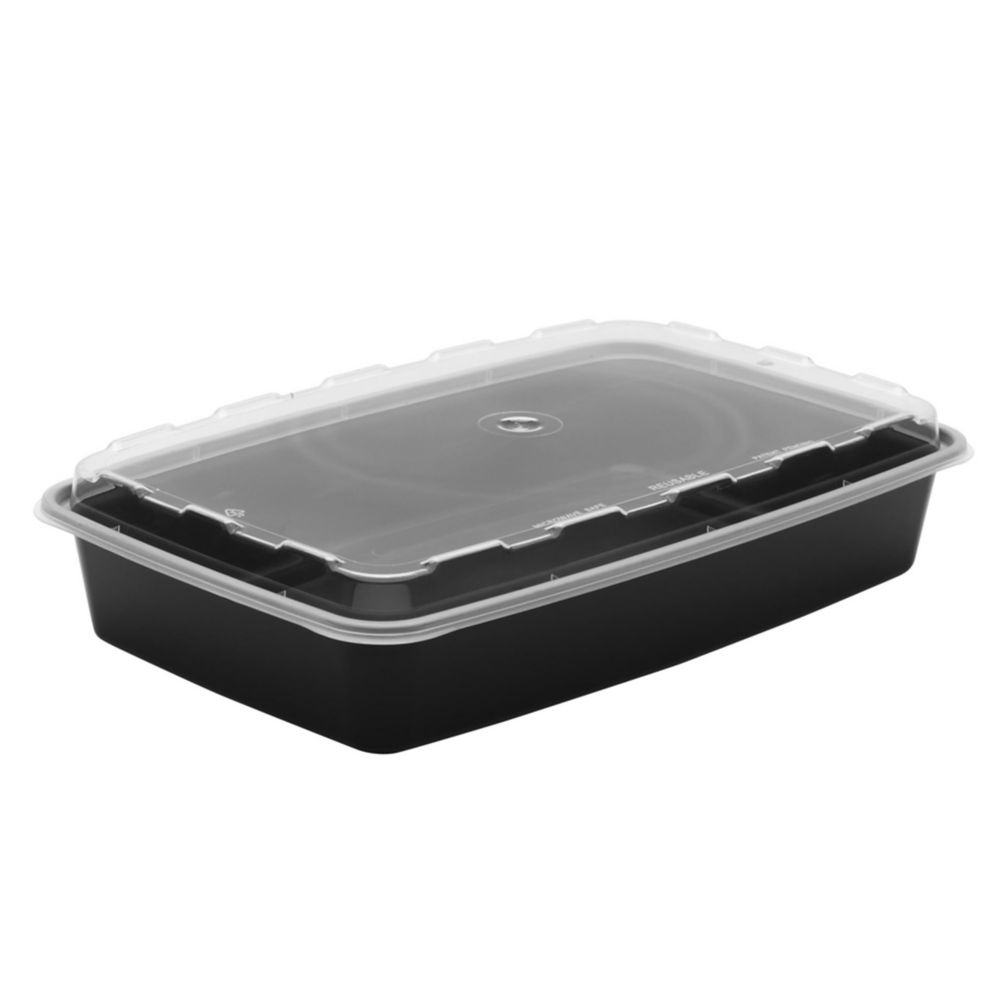 Cube Plastics CR1147B Black 48 Oz. Container With Lid 100 / CS