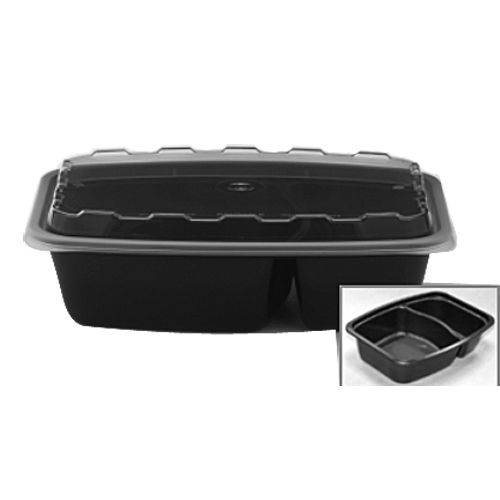Cube Plastics CR2932B Blk 2 Comp 28 Oz Container with Lid 150 / CS