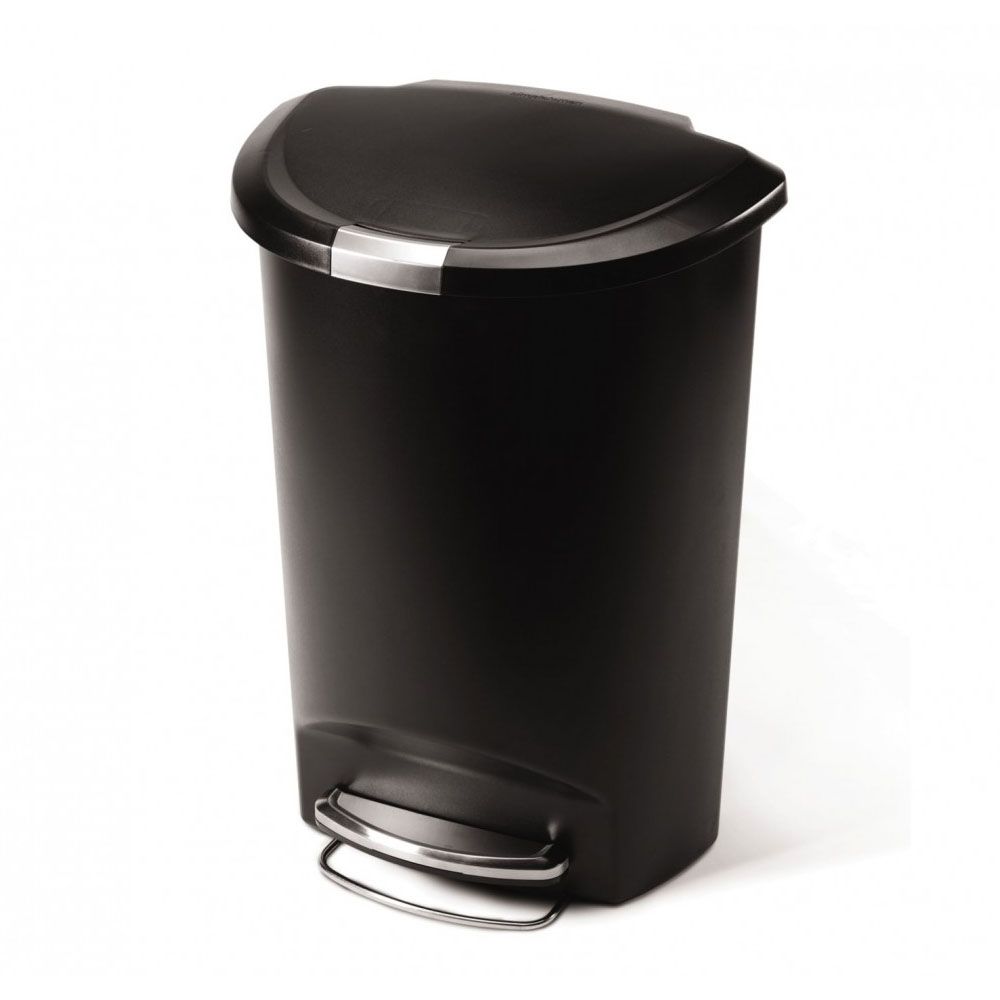 simplehuman CW1355 Black Plastic 50L Semi Round Step Trash Can Omega