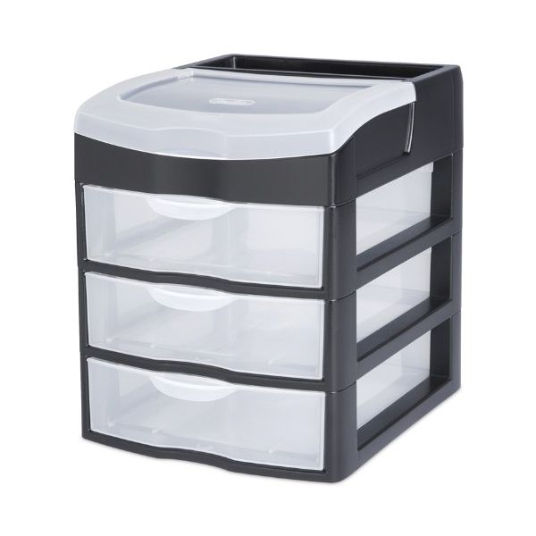 Sterilite 20639004 Clear Black Frame Desktop Unit With 3 Drawers Wasserstrom