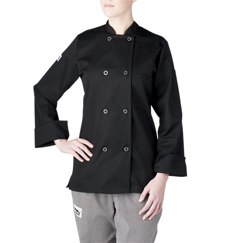 Chefwear CW4420-CW30-M Womens Black Long Sleeve Chef Jacket | Wasserstrom
