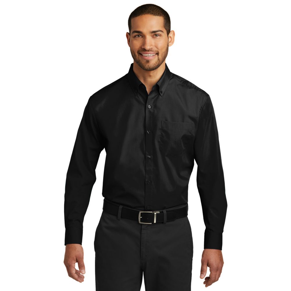 Chefwear CW1337-CW30-2X Mens Black Long Sleeve Poplin Shirt