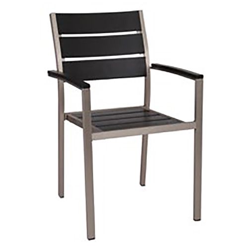G & A 8216AR B Aluminum Outdoor Sol Arm Chair w/ Black Teak Slats