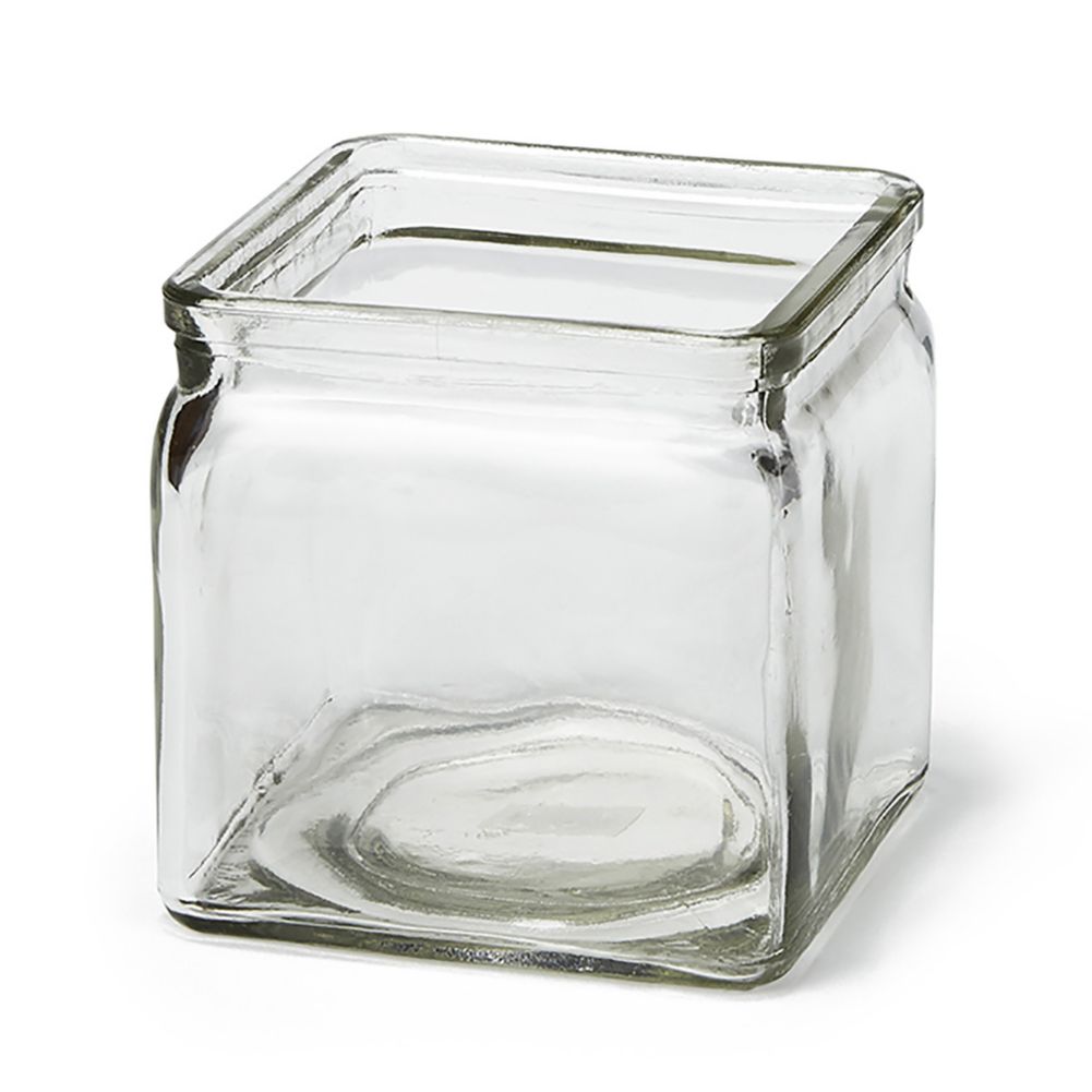 Rosseto GLS024 3Pc. Clear 3.9" Square Glass Display Jar Set Wasserstrom