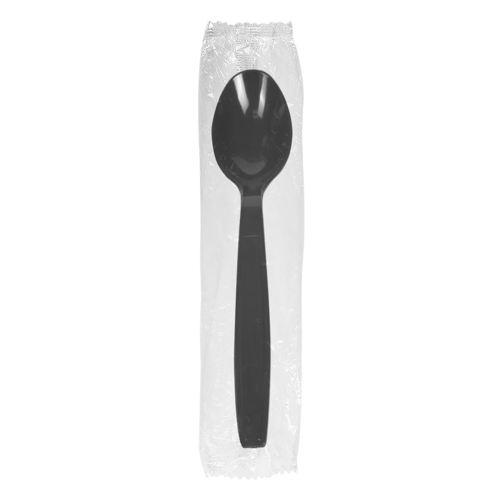 Darling Food Service Wrapped Black Plastic Teaspoon - 1000 / CS