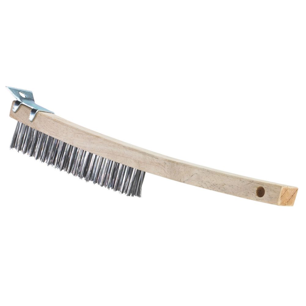 Browne Foodservice 574260 14" Wire Brush with Scraper / Wood Handle