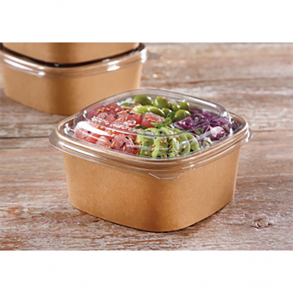 rPET Lid For Sabert Premium Square Food Bowl - Kraft