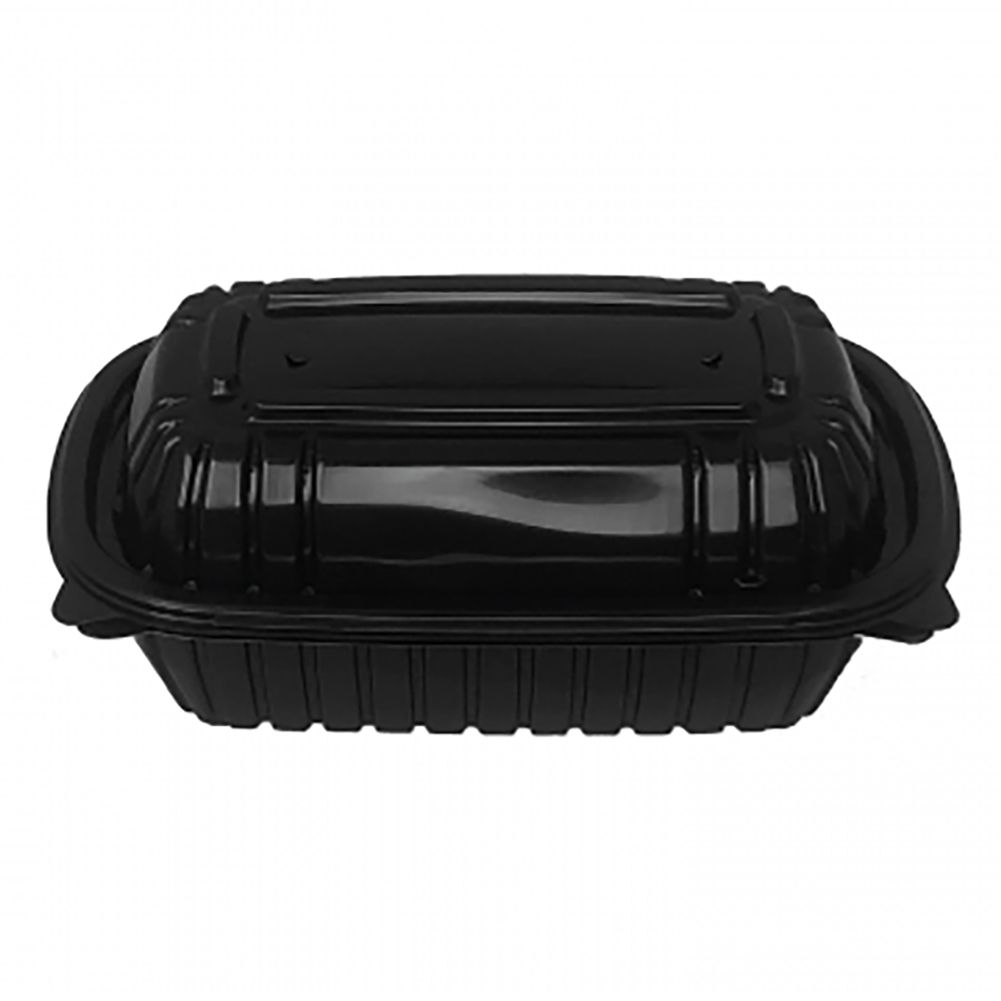 Sabert H83090300F264 Black Hinged 6 x 9 TakeOut Container 264 / CS Wasserstrom