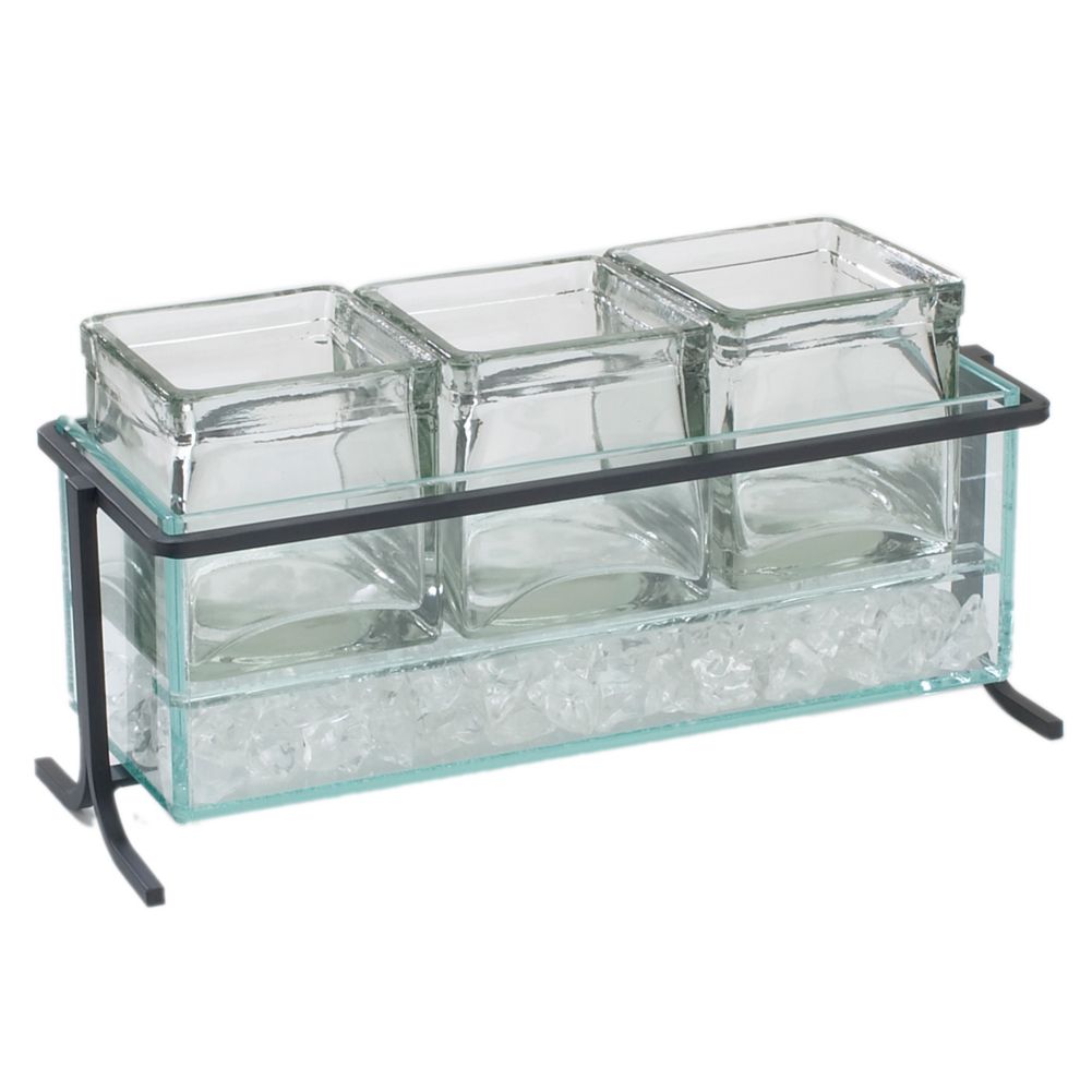Cal-Mil 1806-5-13 Black Steel Frame Condiment Display w/ 3 Glass Cubes