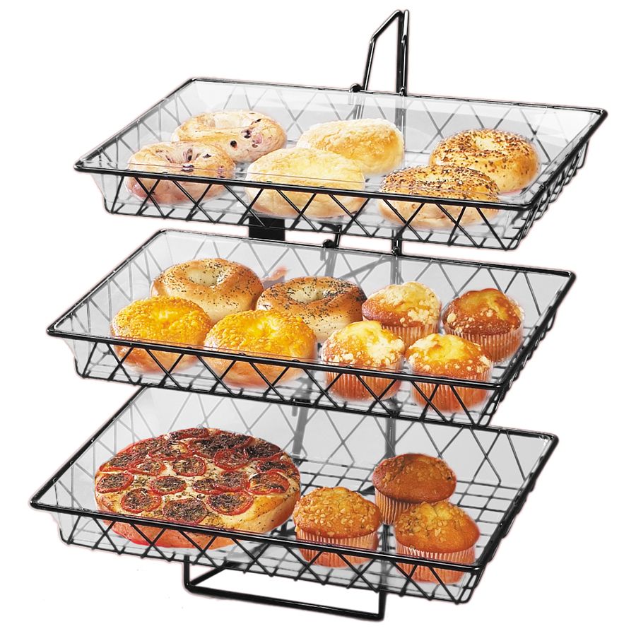 Cal-Mil 1291-3 Black 3 Tier Wire Basket Rack with 3 Baskets