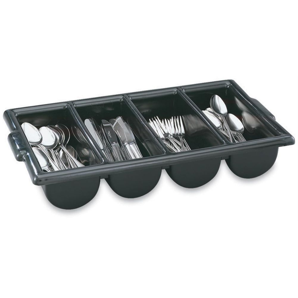 Vollrath® 52653 Black 4-Compartment Cutlery Box