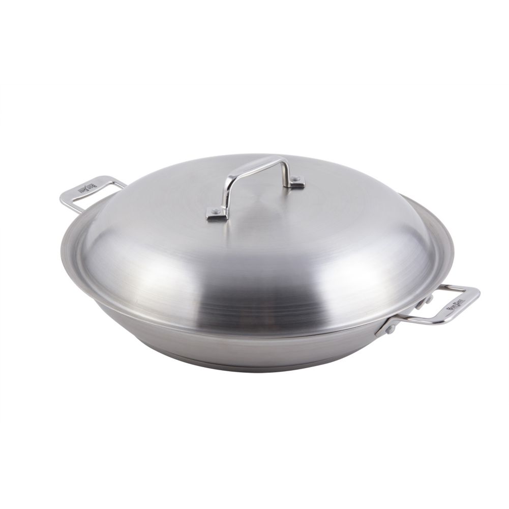 Bon Chef 60006 Cucina Stainless Steel 13" Braiser Pan w/ Lid Wasserstrom