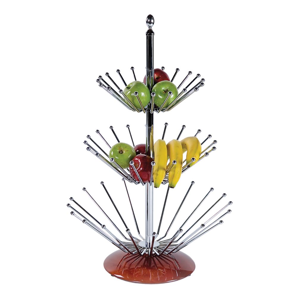 Buffet Euro 1023 Chrome 3 Tier Fruit Stand with Wood Base | Wasserstrom